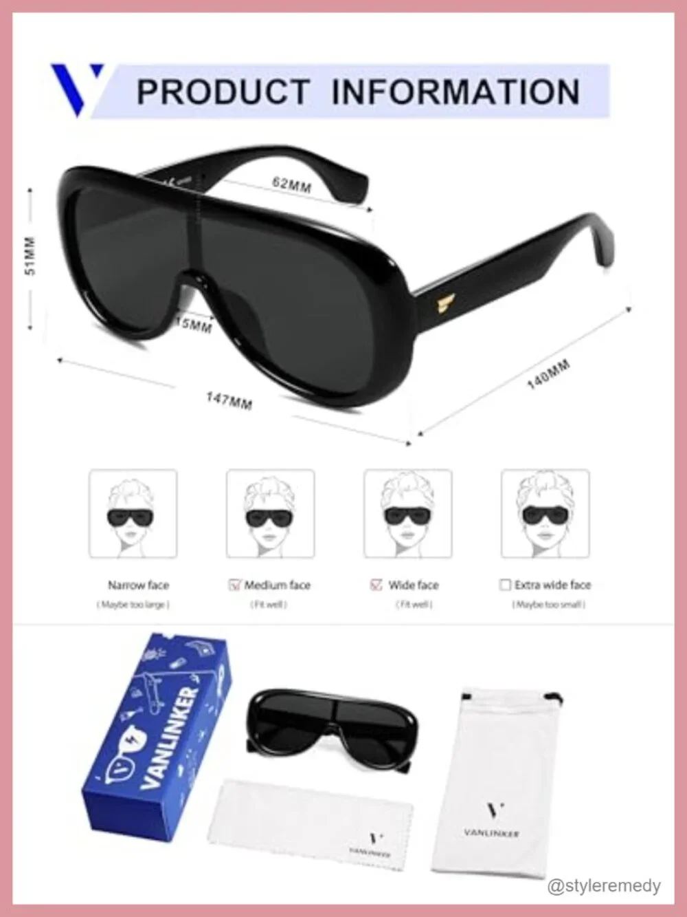 Oversized Aviator Square Sunglasses Women Men Trendy One-Piece Polarized Lens